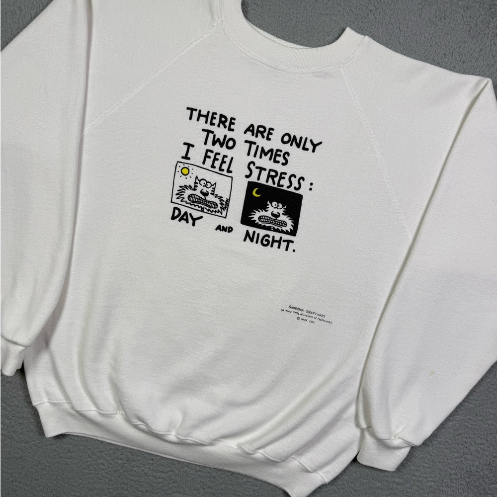 Vintage 80s Shoebox Greetings Hallmark day and night‎ stress humor sweatshirt